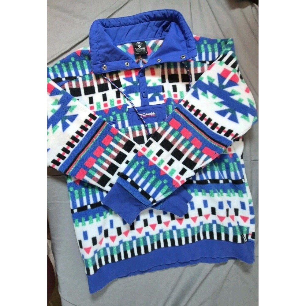 Columbia Powder Keg Fleece Pullover Mens Size Small Colorful Aztec Geometric